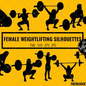 Silhueta de levantamento de peso de mulher, clipart de levantador de peso feminino, vetor de esportes femininos, Girls Svg, png, arquivos de corte cricut jpg