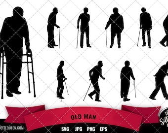 Old Man Silhouette, Old Man Clipart, SVG, cut file, cricut, vector cutting files for cricut, silhouette