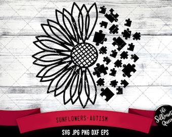 Half Sunflower svg, autism svg, autistic disorder, development disorder, flower, cut files for Cricut, Silhouette Design, Svg, PNG, Dxf