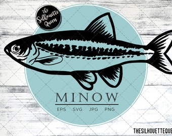 Minnow Fish, SVG Design Files, Hand drawn Fishing Vector Clipart, Cricut, Silhouette Cameo, PNG, EPS,