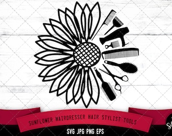 Half Sunflower svg, Hairdresser svg, Hair Stylist Tools svg, hair brush svg, hair brush svg, blow drier svg, scissors, cut files for circuit