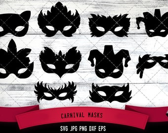 Carnival Masks svg, masquerade svg, costume party svg, Halloween svg, Mardi Gras svg, cut files for Cricut, Silhouette Design, PNG