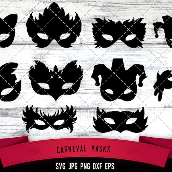 Carnival Masks svg, masquerade svg, costume party svg, Halloween svg, Mardi Gras svg, cut files for Cricut, Silhouette Design, PNG