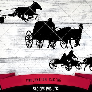 Chuckwagon Racing Silhouette, Pferdesport Vektor | SVG | Clipart | Grafik | Schneidedateien für Cricut | Vinyl