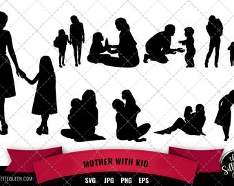 Mother with Kid Silhouette, Mother with Kid Clipart, SVG, cut file, cricut, vector svg eps png ai