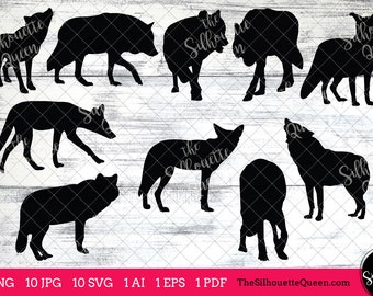 Svg Coyote, monogramma Coyote, file SVG Coyote, tagliabile, pacchetto SVG Coyote, file tagliati, studio silhouette, file cricut, eps vettoriali, jpg
