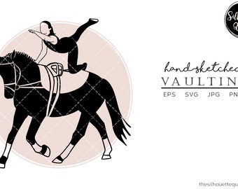 Hand drawn Horse sports Vaulting clipart clip art, logo, cut files for Silhouette Cameo Studio, Cricut Design Space, Svg, Png, Vector Design