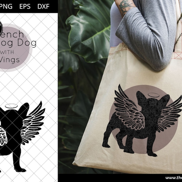 French Bulldog Dog #10 with Wings SVG, Pet Memorial, RIP Angel, In Loving Memory, Animal Lover Vector for Cricut, Silhouette Studio