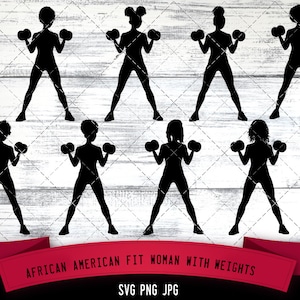 Afroamerikanische fit Frau mit Gewichten, schwarze weibliche Svg, Gym Svg, Powerlifting Svg, gesunde Svg, nubische Spieler Svg, geschnitten Eakten für Cricut