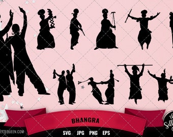 Bhangra Dance svg, file cricut danza indiana, file tagliati, ballerina silhouette Clipart vettoriale, illustrazione, eps, file di taglio svg