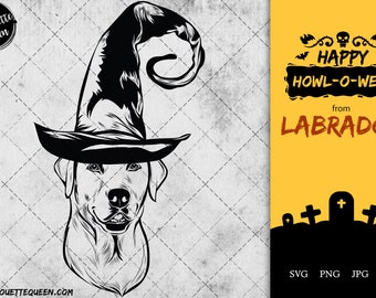 Labrador dog svg portrait clipart vector graphic art Witch hat Halloween dog Cricut cut file cuttable design