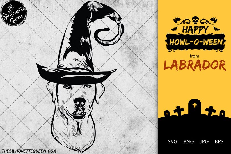 Labrador dog svg portrait clipart vector graphic art Witch hat Halloween dog Cricut cut file cuttable design image 1