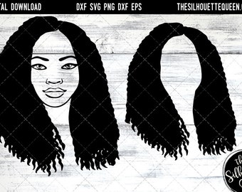 African American Woman Afro Hair - Natural Medium Curly SVG file for Cricut, Silhouette