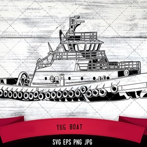 Tug Boat Vektor Logo, Transportation Rental Company, Clipart, Grafik, SVG Dateien für Cricut, Vektor Bilder, Silhouette, Clip Art, Eps Png