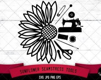 Half Sunflower svg, seamstress tolls svg, tailor tools svg, sewing machine svg, sewing needles svg, safety pins svg, cut files for circuit