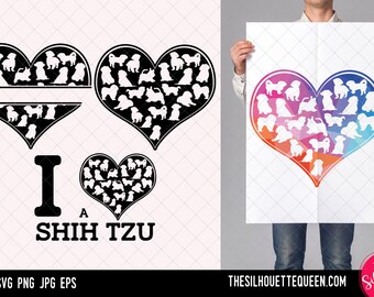 Shih Tzu heart SVG, Valentines Day svg, Heart Shih Tzu svg, Love Shih Tzu svg files cutting, svg Cut files cricut, silhouette, Wife Svg, png