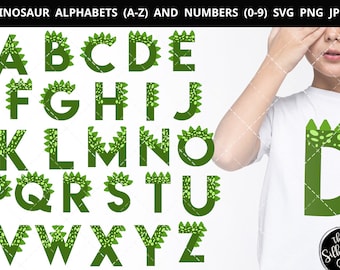 Dinosaur alphabet a-z svg, dinosaur number 1-9 svg, alphabet clipart, letters svg font, cut files for cricut, cut files for cricut