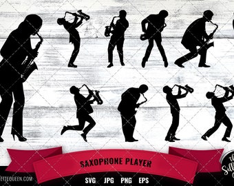 Saxophone Player svg file, jazz musician svg cut file, silhouette studio, cricut design space, Svg, Png, Eps, Clipart Vector Design