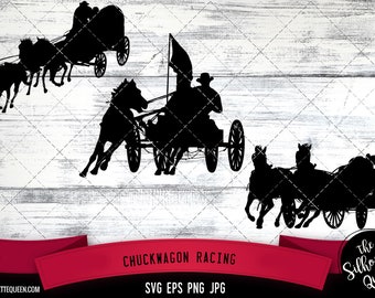 Chuckwagon Racing Silhouette Vector  |Chuckwagon Racing SVG  | Clipart  | Graphic | Cutting files for Cricut, Silhouette