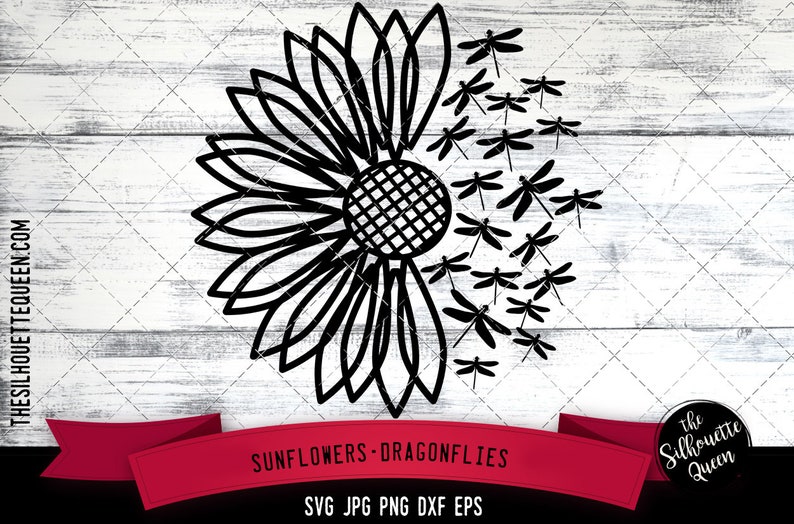 Half Sunflower svg, dragonfly svg, summer svg, nature svg, beautiful svg, cut files for Cricut, Silhouette Design, Svg, PNG, Dxf image 1