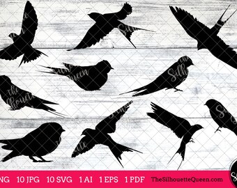 Swallow Bird SVG Files Bundle, Flying Bird SVG, Sitting Bird SVG, Silhouette Studio, Cricut Design Space, Svg, Png, Eps, Pdf, Vector Design