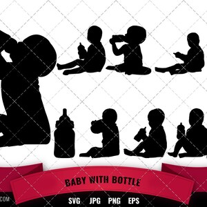 Baby mit Flasche Silhouette, Baby mit Flasche Clipart, SVG, Schnittdatei, Cricut, Vektor Schneidedateien für Cricut, Silhouette