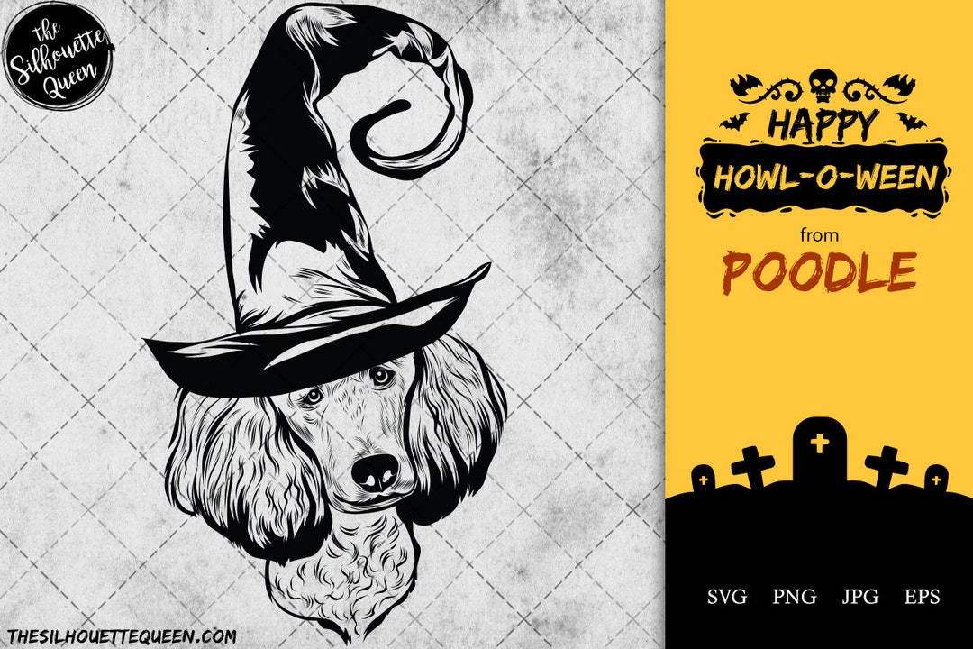 Poodle Dog Svg Portrait Clipart Vector Graphic Art Witch Hat Halloween ...