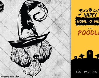 Poodle dog svg portrait clipart vector graphic art Witch hat Halloween dog Cricut cut file cuttable design