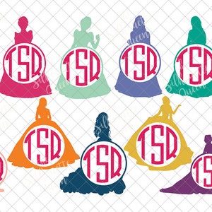 Princess Svg, Princess Monogram, Circle Frames, Cuttable Design, Cut files, Silhouette Studio, Cricut files, Svg, Dxf, Eps, Png