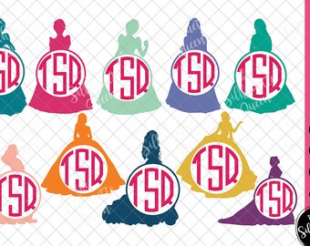 Princess Svg, Princess Monogram, Circle Frames, Cuttable Design, Cut files, Silhouette Studio, Cricut files, Svg, Dxf, Eps, Png