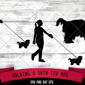 Man Woman Walking a Shih Tzu Dog, Dog Lover, Dog Walker SVG, Dog Sitter,  Pet svg Cut files for cricut, Scan n Cut, Vector