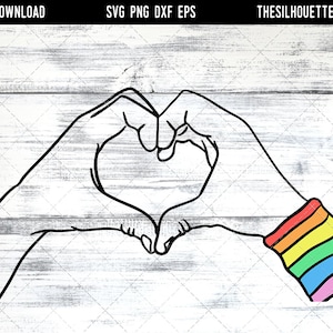 Hand skizzierthände Hände machen ein Herz in Regenbogenfarben Gay Pride, Lesben, LGBT, LGBTQ, Queer, Svg, geschnittene Dateien Cricut, Sublimation Designs