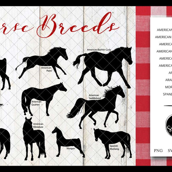 Horse Breeds Silhouette Vector svg file, horse svg cut file, silhouette studio, cricut design space, Svg, Png, Eps, Pdf, Vector Design