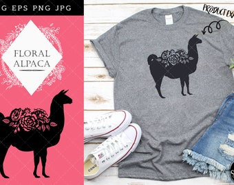 Floral Alpaca svg, Farm Alpaca svg file, Cuttable, Alpaca svg bundle, cut files, silhouette studio, cricut files, vector eps, jpg