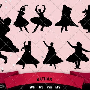 Kathak Dance svg, Indiase dans cricut bestanden, gesneden bestanden, danser silhouet Vector clipart, illustratie, eps, svg snijden bestanden