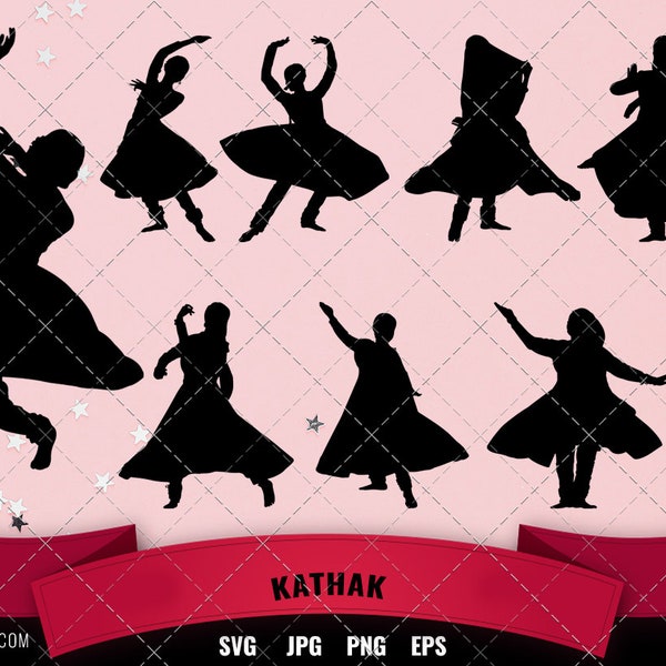 Kathak Dance svg, fichiers cricut de danse indienne, fichiers coupés, silhouette de danseur Clipart vectoriel, illustration, eps, fichiers de coupe svg