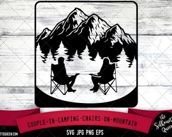 Couple in camping chairs on mountain SVG -Vector Art Commercial & Personal Use- Cricut,Silhouette,Cameo,Vinyl Cut