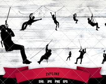 Zipline svg, sports d’aventure, svg de tyrolienne pour adultes, paquet de conception de fichiers de coupe, fichiers de coupe pour Cricut, Silhouette Design, Vector Clipart