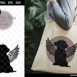 Shih Tzu Dog #4 avec Wings SVG, Pet Memorial, RIP Angel, In Loving Memory, Animal Lover Vector pour Cricut, Silhouette Studio