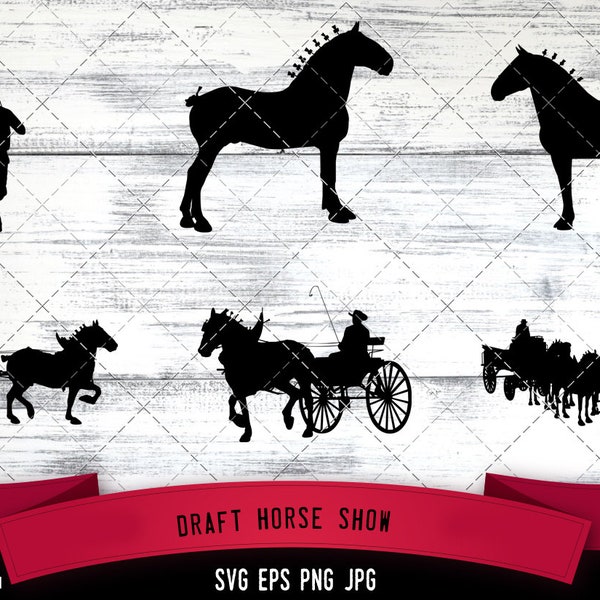 Draft Horse Show Silhouette, Equestrian Sport  Vector  | SVG | Clipart  | Graphic | Cutting files for Cricut | Vinyl