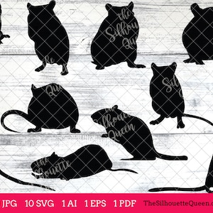 May include: A set of 10 black silhouette images of gerbils in various poses. The images are perfect for crafting projects, scrapbooking, or digital design.