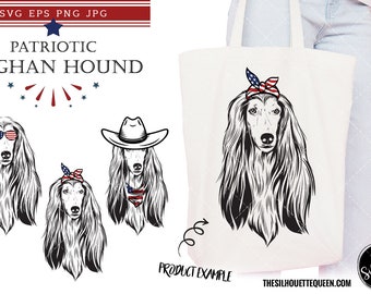 Afghan Hound Dog svg , Dog in Bandana, sunglasses, Fourth , 4th July Svg, Patriotic, USA Dog, Cricut Silhouette Cut File