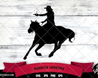 Mounted Shooting svg file, rodeo cowboy western svg cut file, silhouette studio, cricut design space, Svg, Png, Eps, 4-H Clip art, Vector