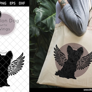 Papillon hond #1 met vleugels SVG, huisdier Memorial, RIP Angel, in liefdevolle geheugen, dierenvriend vector voor Cricut, Silhouette Studio