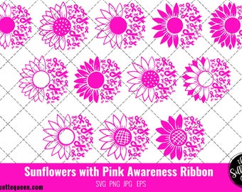 Sunflower Breast Cancer Pink Ribbon SVG,Breast Cancer Awareness Svg, Cricut files, Svg cut file to use Cricut
