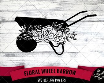 Wheelbarrow SVG file, Cute Cut file, Floral, Wheelbarrow with Flowers, Craft svg, Cutting File Silhouette Cricut commercial