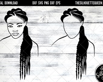 African American Woman Afro Hair - Natural Long Braids SVG file for Cricut, Silhouette