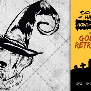 Golden Retriever dog svg portrait clipart vector graphic art Witch hat Halloween dog Cricut cut file cuttable design