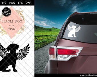 Beagle Dog #8 with Wings SVG, Pet Memorial, RIP Angel, In Loving Memory, Animal Lover Vector for Cricut, Silhouette Studio