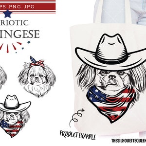Pekingese Dog svg , Dog in Bandana, sunglasses, Fourth , 4th July Svg, Patriotic, USA Dog, Cricut Silhouette Cut File